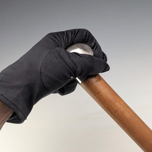 Vintage thick tan shaft pure silver round handle walking stick 86cm